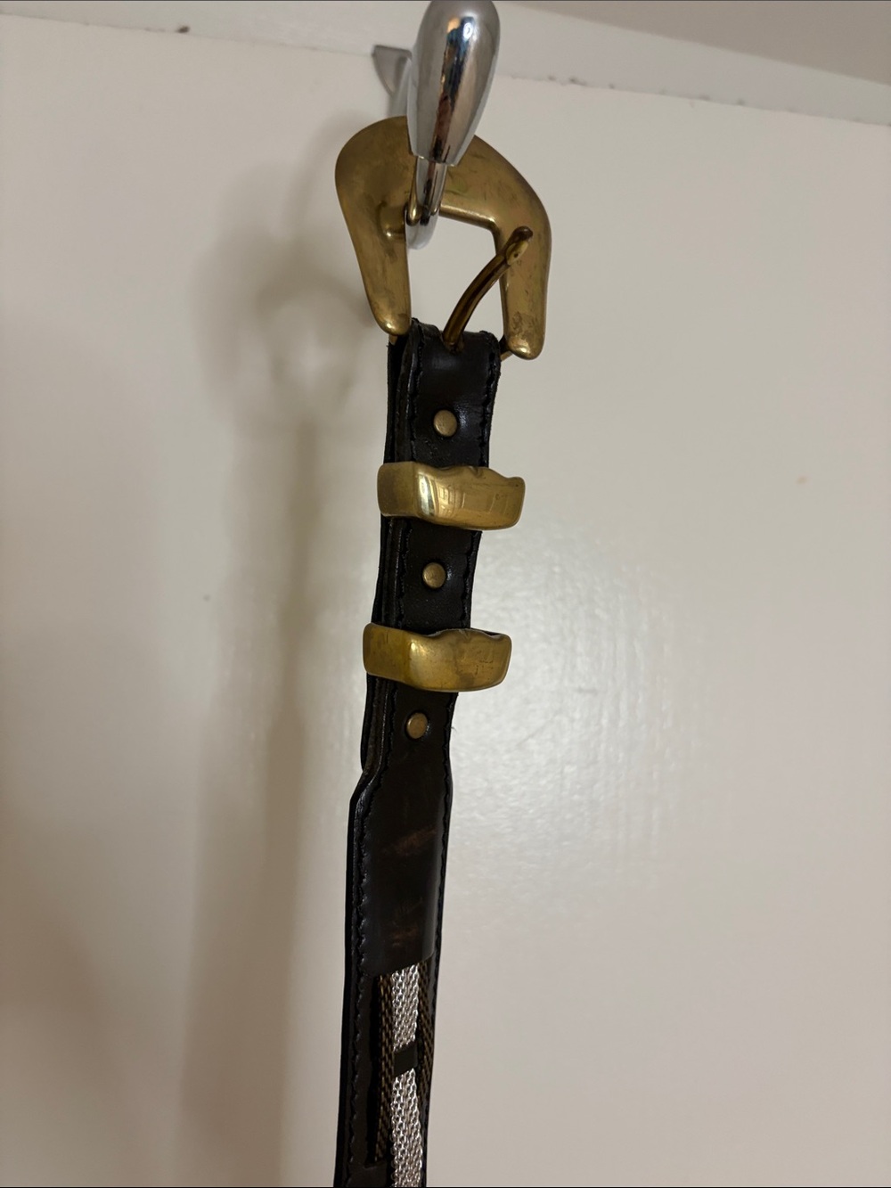 Classic Black Leather Belt with Brass Hardware